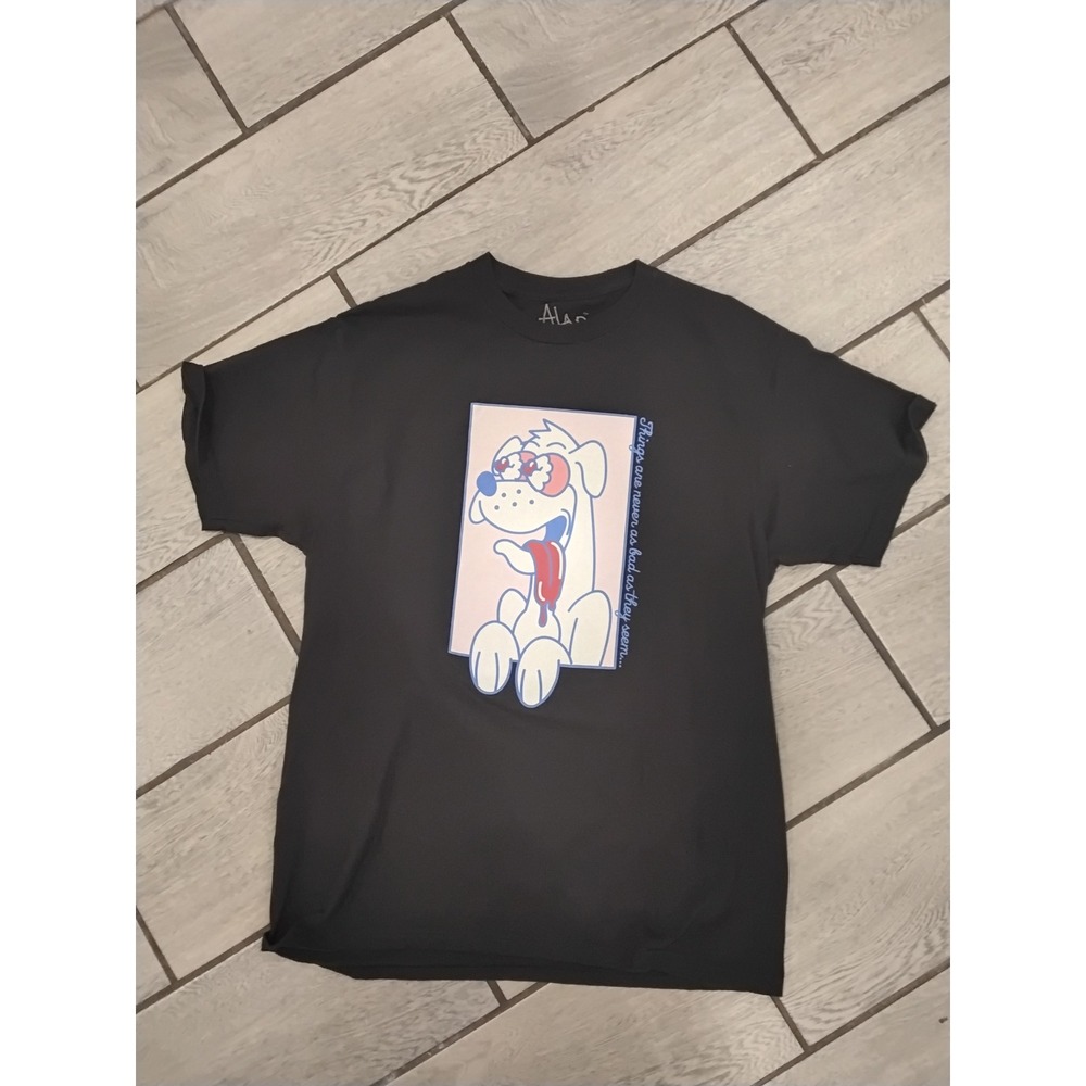 ALAB Black Graphic Dog Cartoon Print‎ T Shirt Large